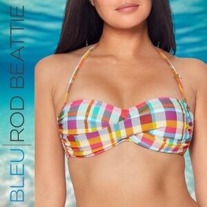 INTO THE BLEU Plaid Twist-Bandeau Convertible Strap Bikini/Swim Top NWT/Sz.14